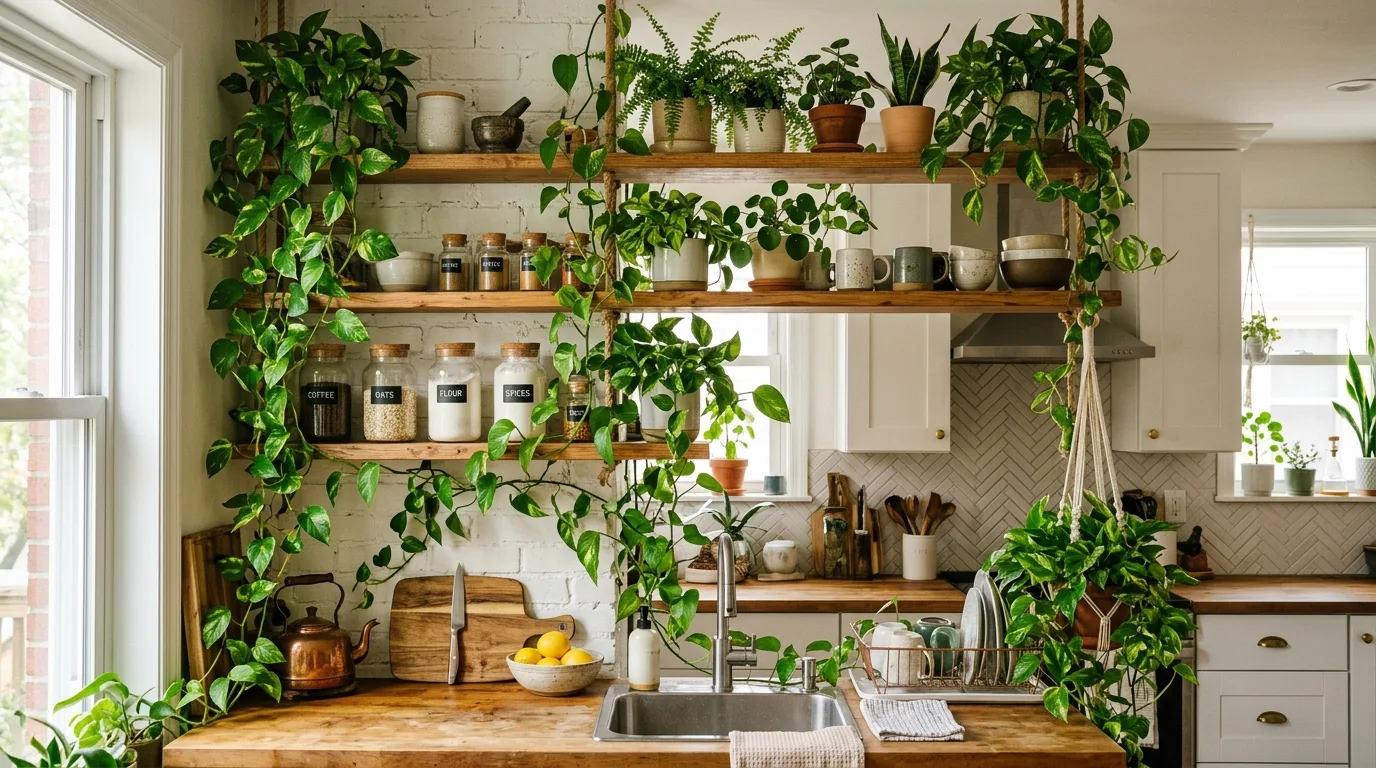Kitchen Pothos Climbing Shelves